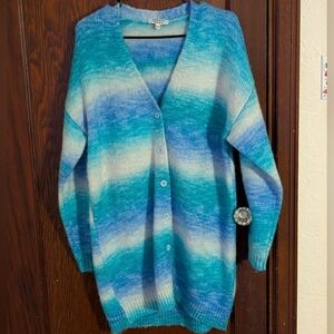 Frankie’s Bikinis Zoe Oversized Knit Blue Ombre Cardigan Sweater Size M/L
